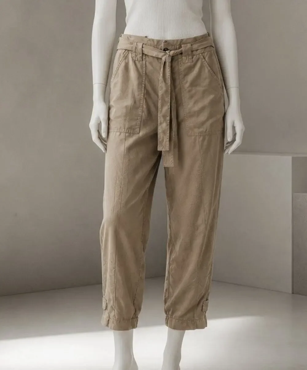 Banana Republic Womens Tan Khaki Lyocell Linen Belted Utility Jogger Pants 4